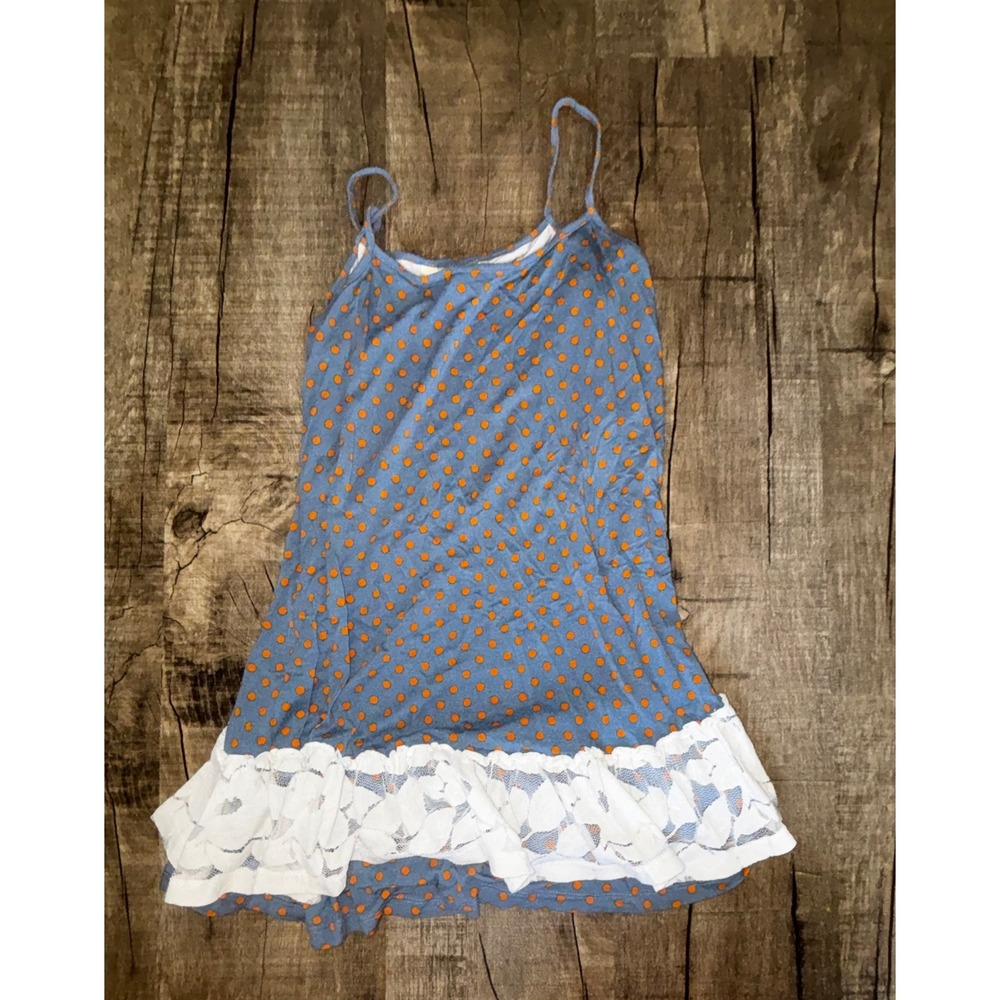 Matilda Jane Women Blue Orange‎ Polka Dot Lace Ruffle Hem Cami Tank Top XS